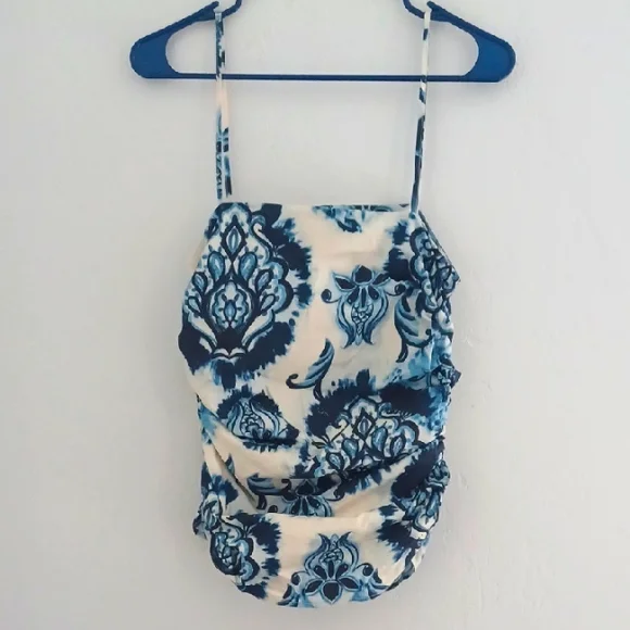 NWT Zara Blue and White Pattern Ruched Cami Top - Picture 1 of 9